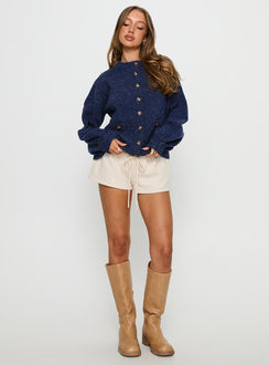 back view of model wearing Princess Polly Dorah Boxy Cardigan Navy Blue 