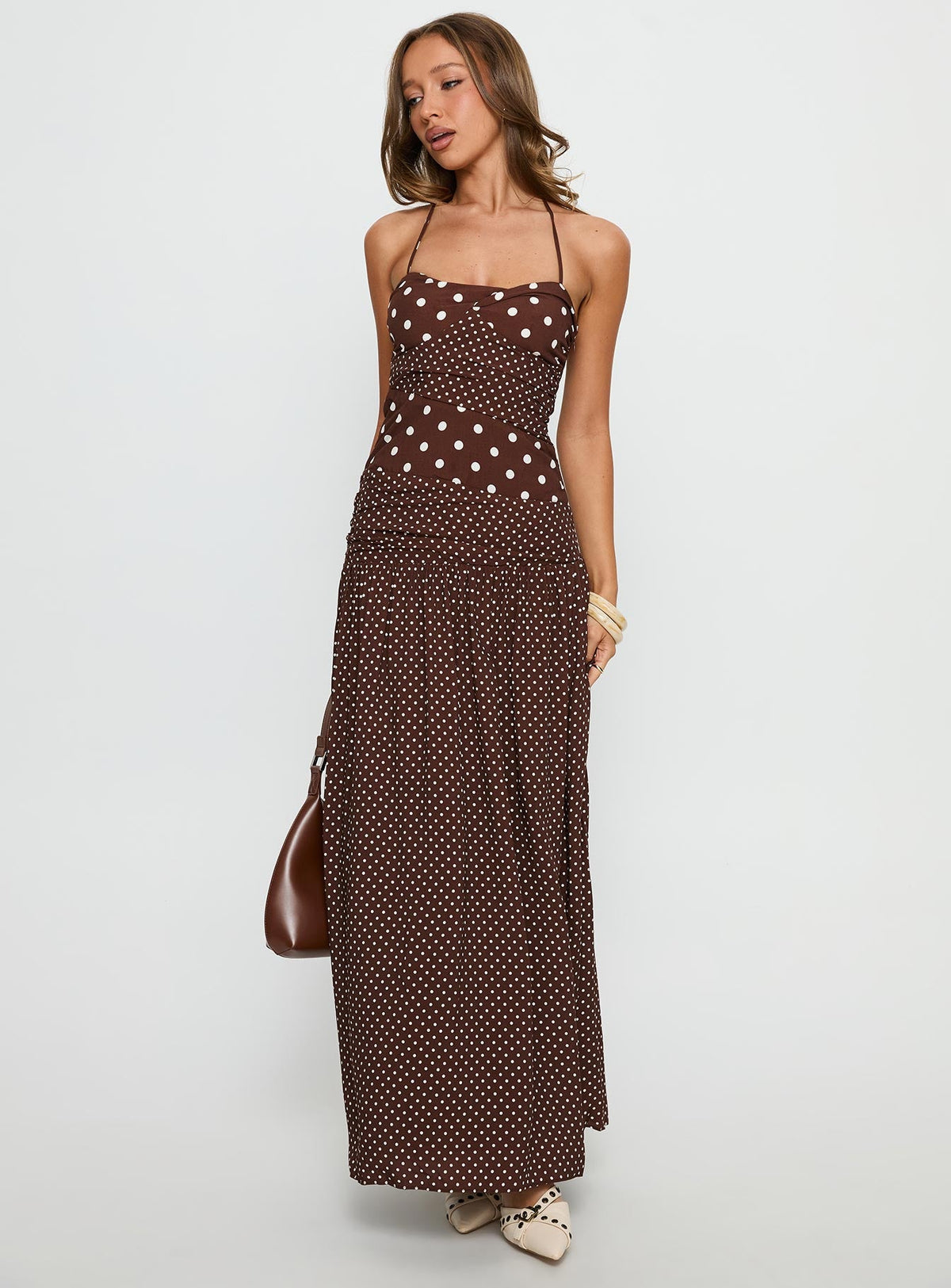 Marguerite Halter Maxikleid Braun Tupfen
