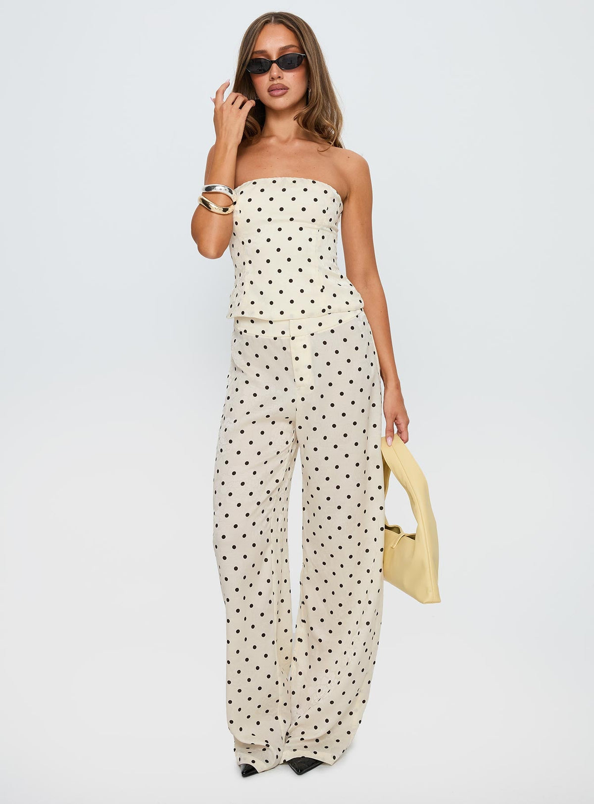Powdered Sugar Trägerloses Co-Ord Cremefarbene Polka