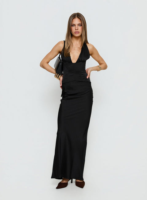 In A Trance Neckholder Korsett Maxikleid Schwarz