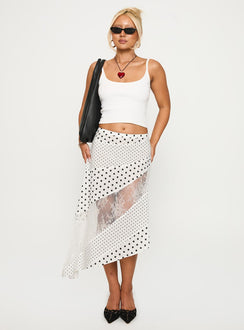   front view of model wearing Princess Polly Rennar Maxi Skirt White / Polka Dot Midi Skirts 