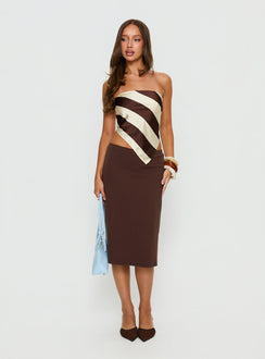  front view of model wearing Princess Polly Baseline Rib Midi Skirt Chocolate Midi Skirts Skirts 