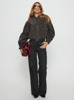 Mastery Wildlederimitat Bomberjacke Anthrazit