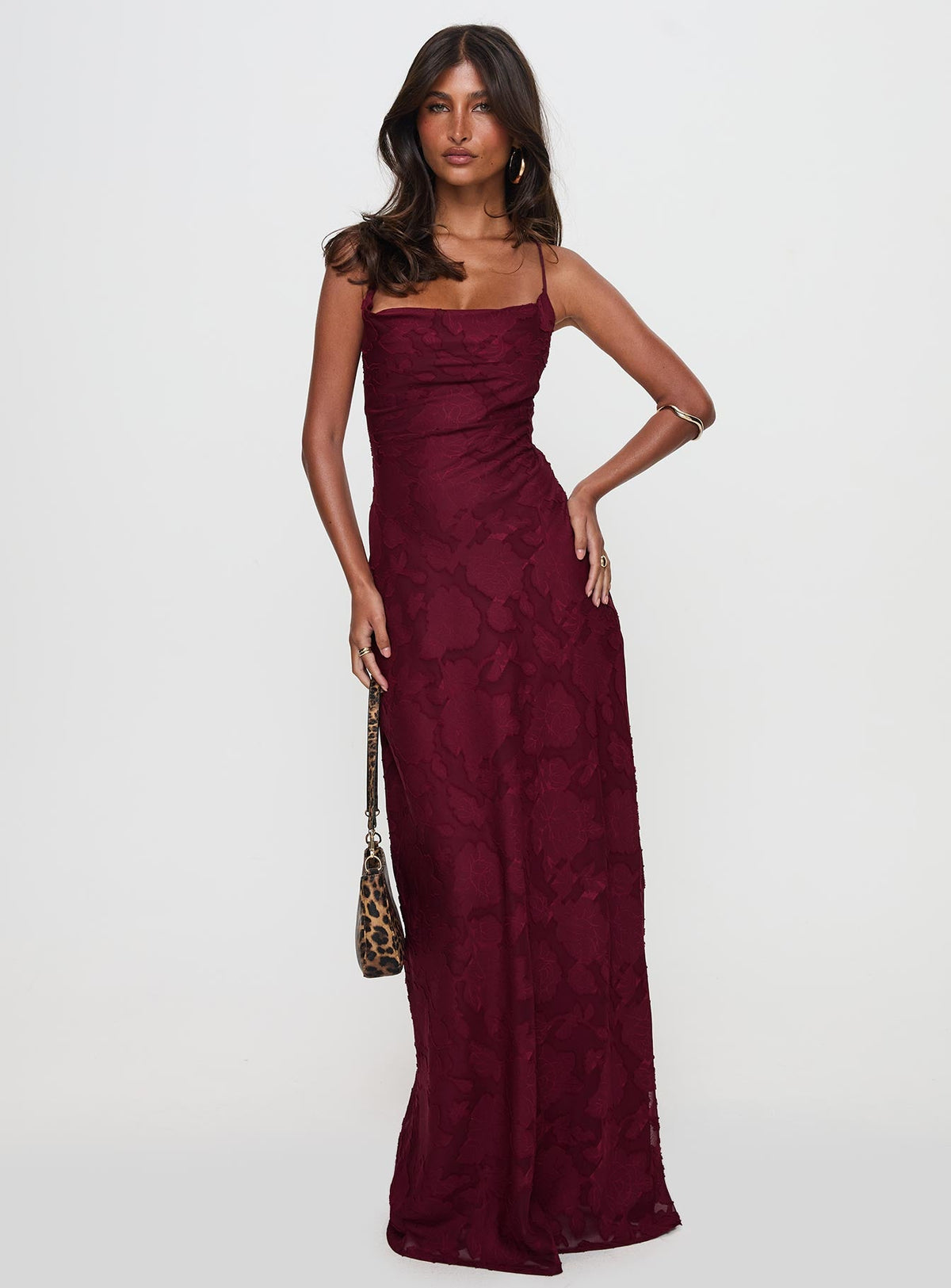 Celena Maxikleid Bordeauxrot Burnout Petite