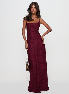 Celena Maxikleid Bordeauxrot Burnout Petite