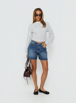 Featuring the Dawsen Button Down Cardigan Grey womens-jumpers in short length on-body view of model wearing Princess Polly