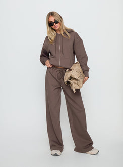 Showcasing the All Day Oversized Hoodie Mocha womens jumpers short length front view of model wearing Princess Polly