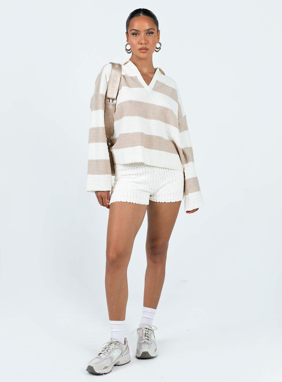 back view of model wearing Princess Polly Rick Sweater White/Beige 