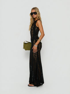 Laurenza Sheer-Spitzen-Maxikleid Schwarz