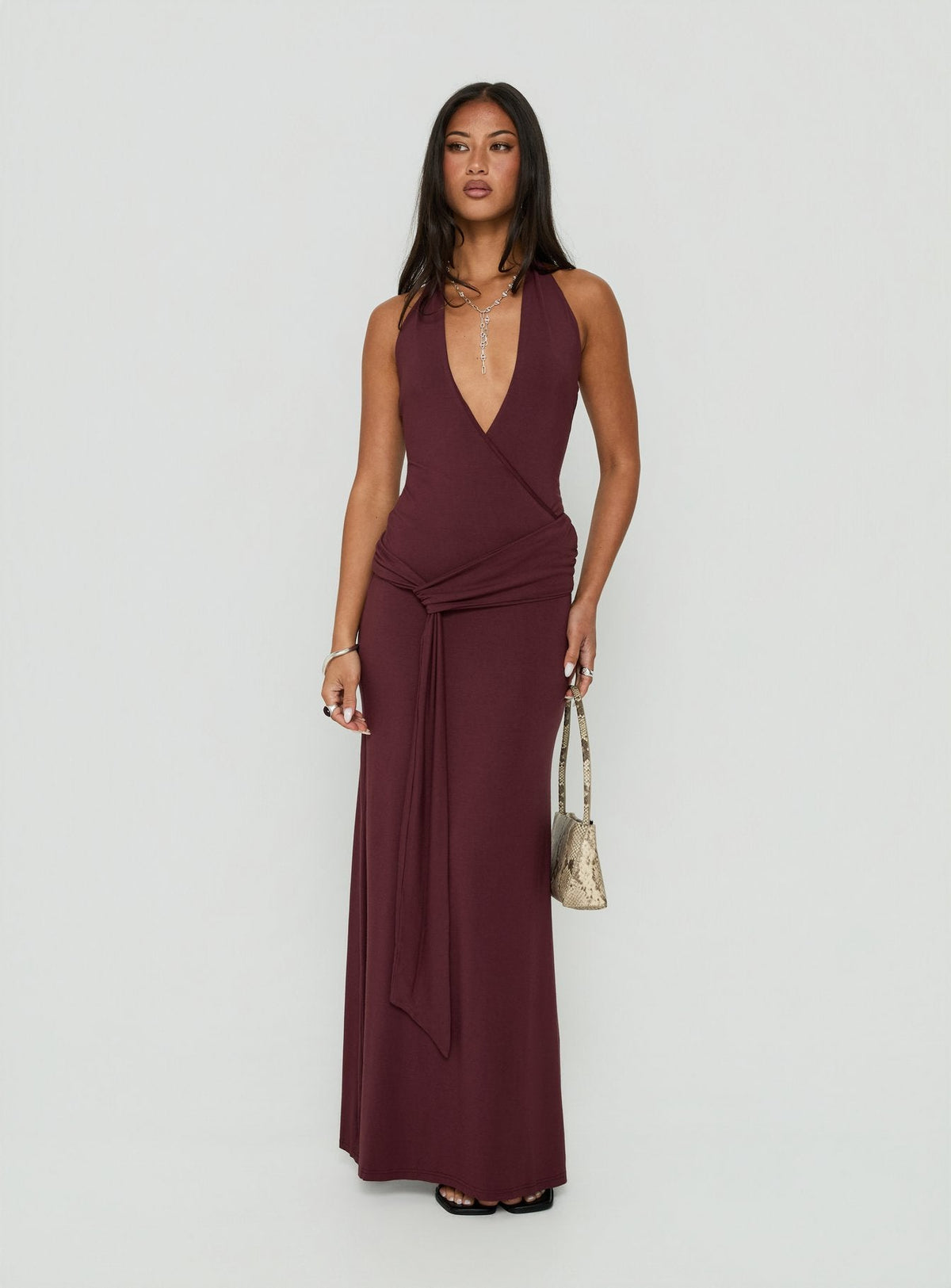 So Major Draped A-Linien Maxikleid Pflaumenfarben