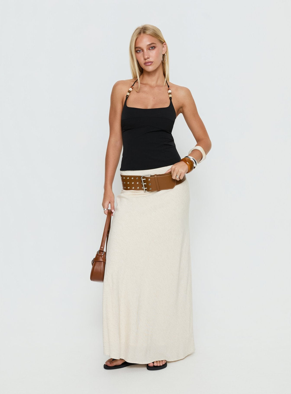 Cherise Perlen Detail Top Schwarz