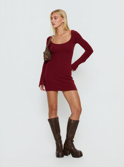 Larelle Wendbares Langarm-Strickminikleid Rot