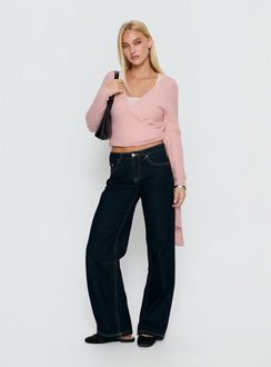 front view of model wearing Princess Polly Tonee Wrap Knit Cardigan Pink cropped Jumpers 