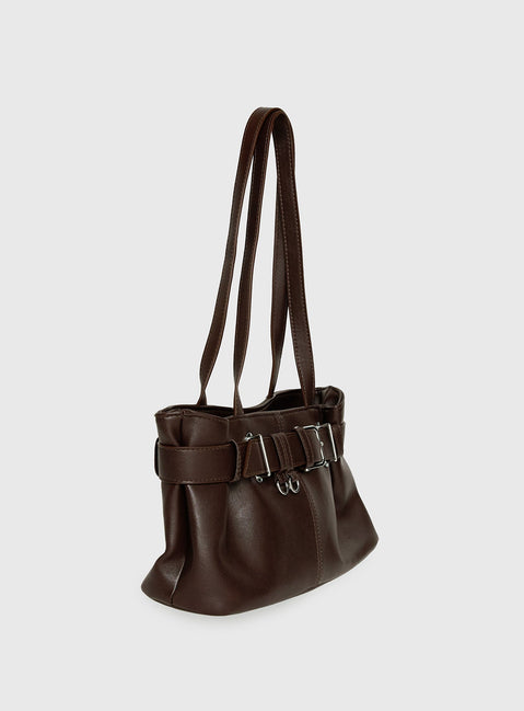 Views Of Capri Schultertasche aus Kunstleder mit Schnalle, Dunkelbraun