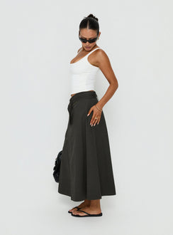 Styled True Visions Belted Maxi Skirt Charcoal womens-skirts in dark olive green maxi length Princess Polly