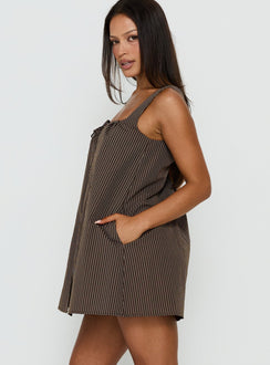 Bambalina Babydoll Mini-Kleid braun gestreift