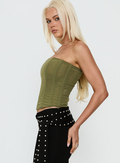 Oscuro Longline Mesh-Korsettoberteil Khaki