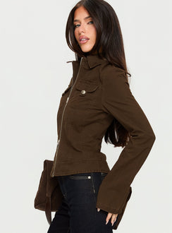 Kelehan Langarmjacke mit Reißverschluss vorne, Stonewashed-Braun