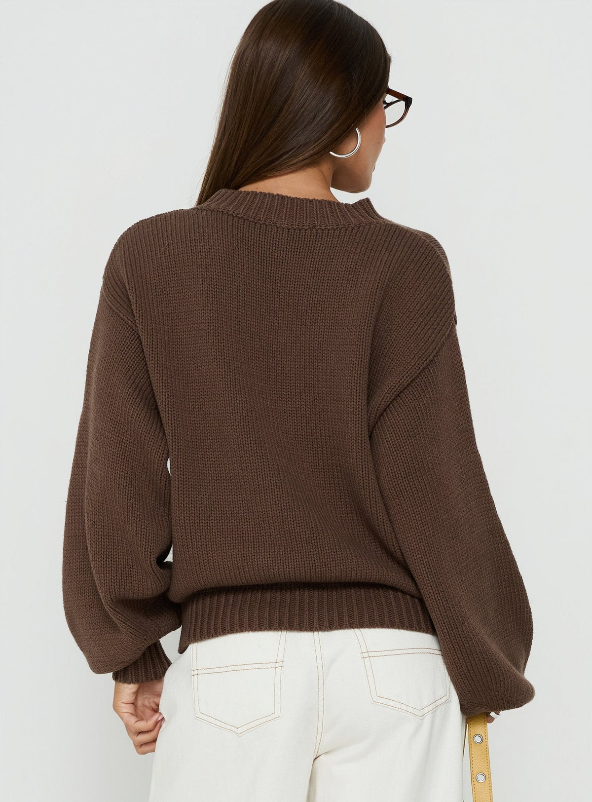 Harmony Ballonärmel Strickpullover Dunkelbraun