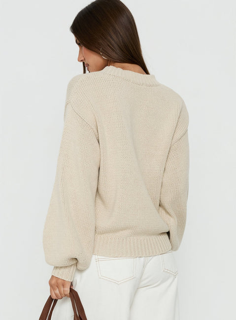 Harmony Balloon Sleeve Knit Jumper Beige