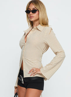 Eryx Tie Back Button Up Top Aprikot Karo