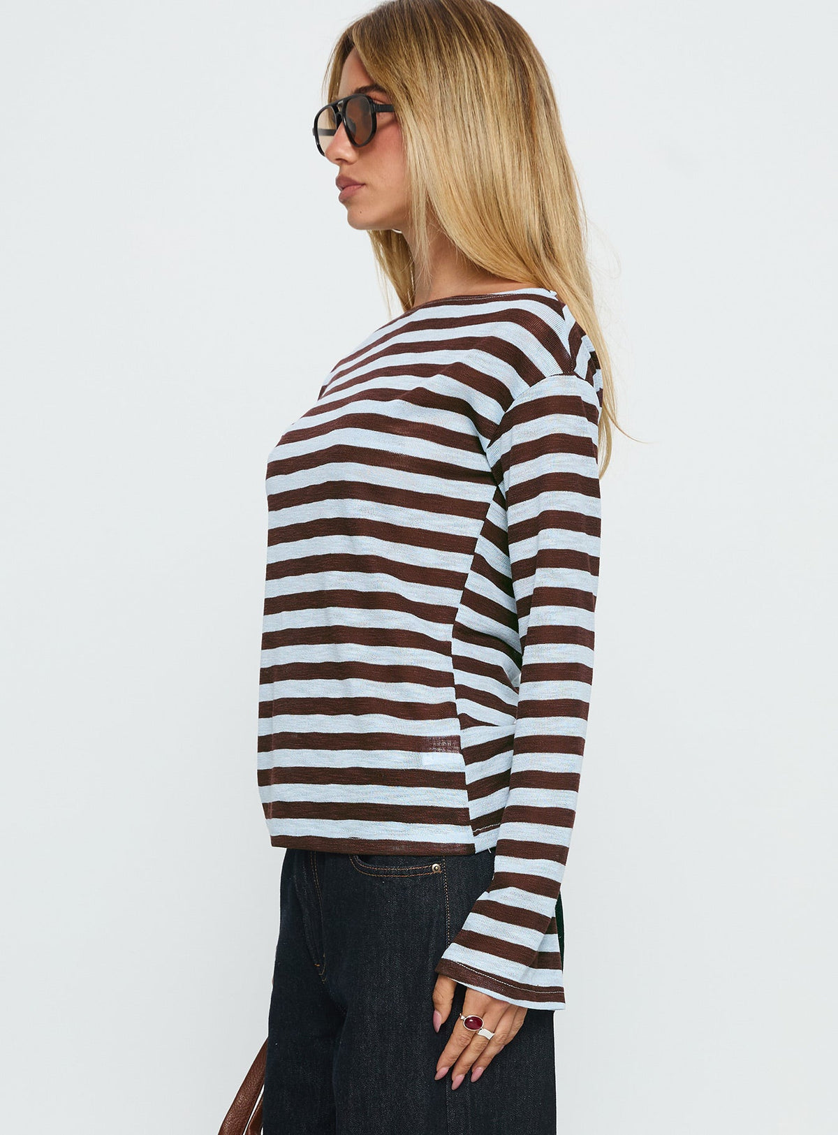 So Composed Langarmshirt mit U-Boot-Ausschnitt, blau gestreift