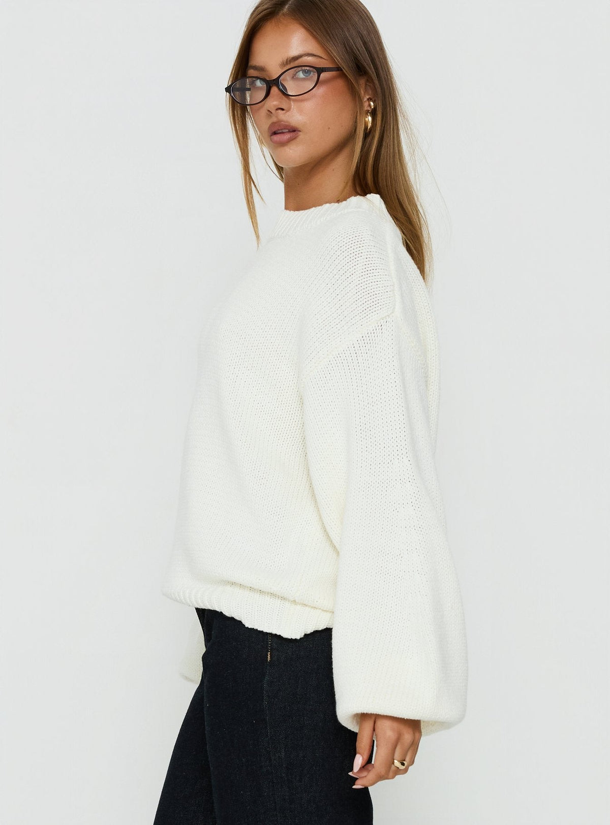 Harmony Strickpullover mit Ballonärmeln Weiß