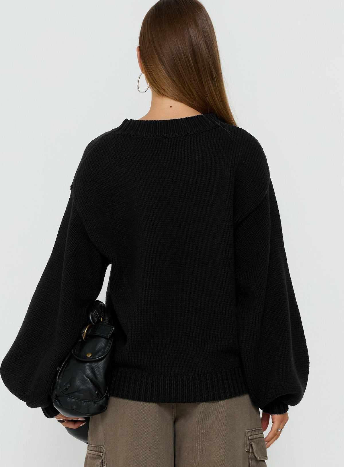Harmony Balloon Sleeve Knit Jumper Black