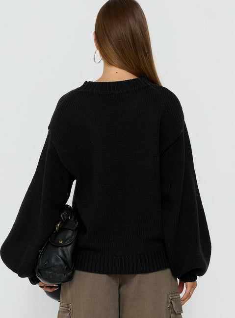 Harmony Balloon Sleeve Knit Jumper Black