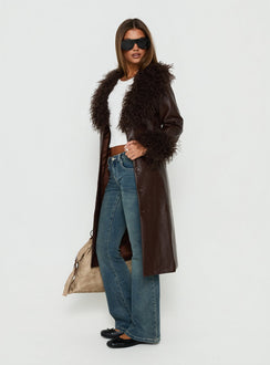 Adeliah Faux Fur Longline Jacket Brown