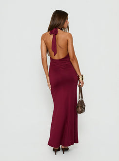 Soreya High Neck Cut Out Maxi Dress Burgundy