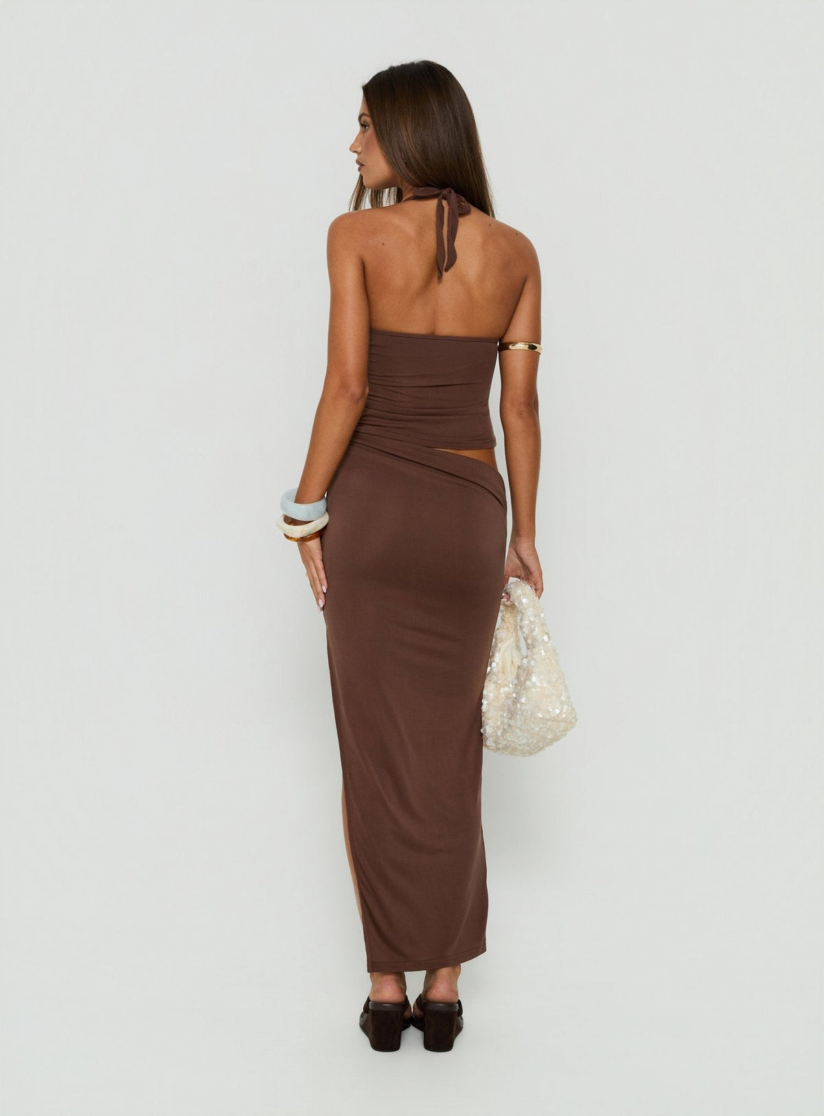 Imeraldia Hardware Halter Maxi-Kleid Schokobraun