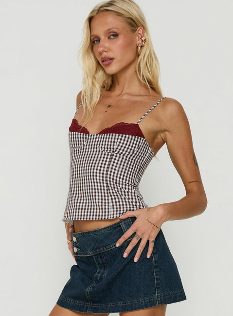 Baby Steps Gespleißtes Bustier-Detail Cami-Top mit braunem Vichykaro