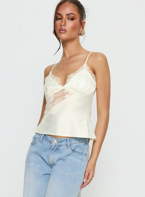 Annamari Trägertop aus Satin und Spitze, Creme