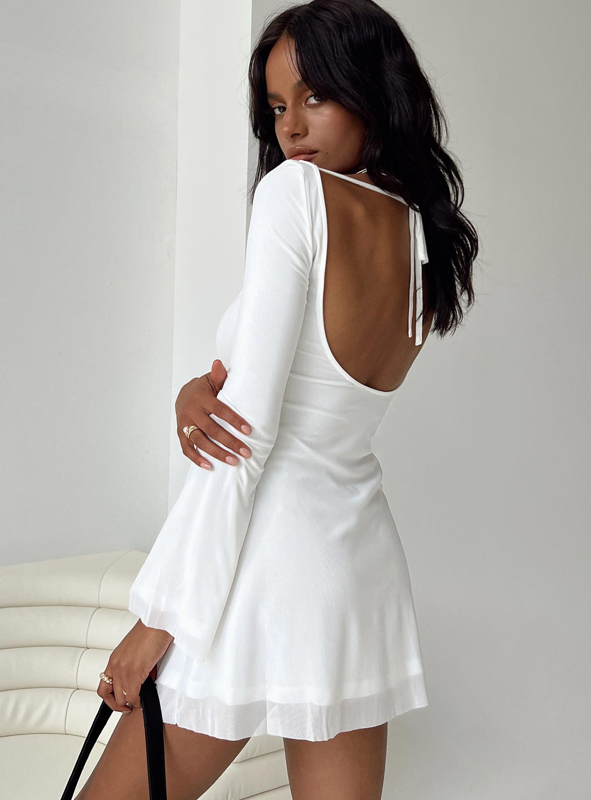 product Princess Polly Scoop Neck  Lukea Long Sleeve Mini Dress White