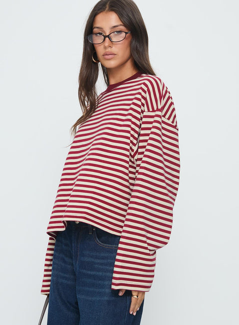 Bloom Langarmshirt Weinrot Gestreift