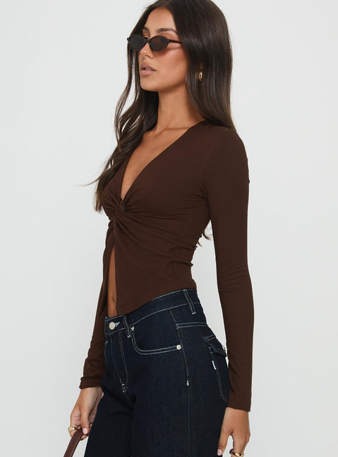 No Hard Feelings Twist Langarm-Top Braun
