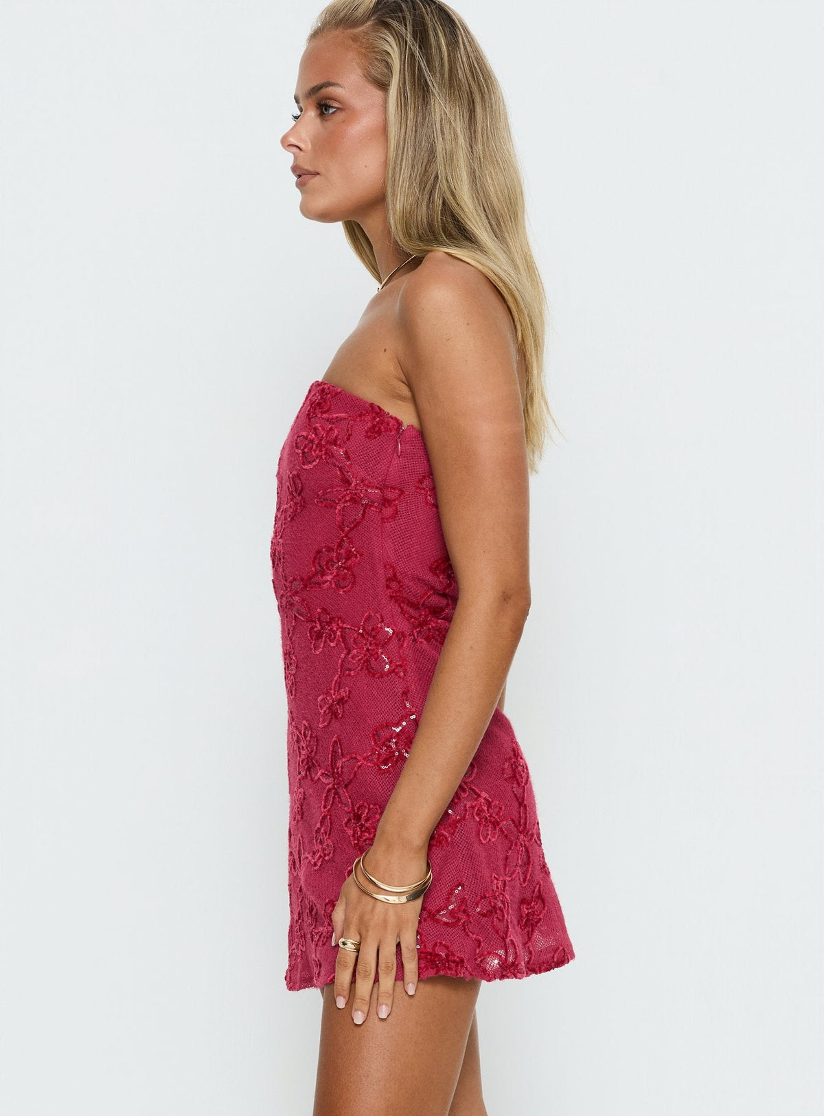 Mimosie Trägerloses Minikleid Bordeauxrote