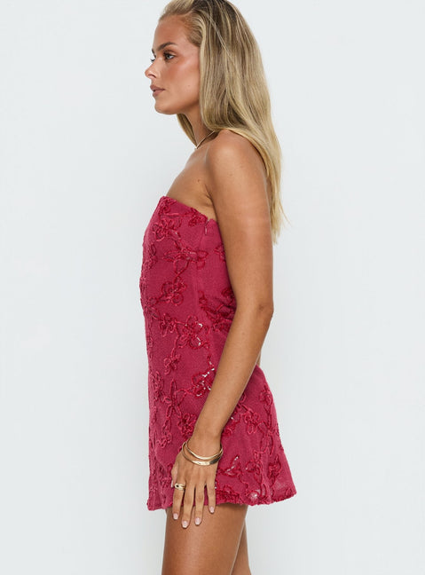 Mimosie Trägerloses Minikleid Bordeauxrote