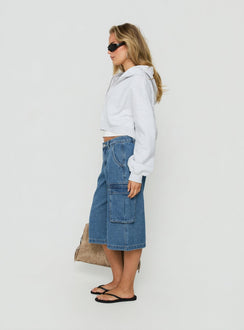 Hudsen Longline Cargo Denim Jorts Mittelblaue Waschung
