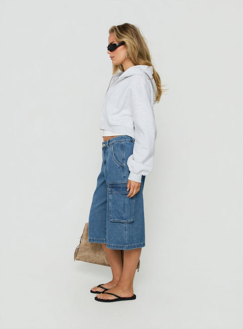 Hudsen Longline Cargo Denim Jorts Mittelblaue Waschung