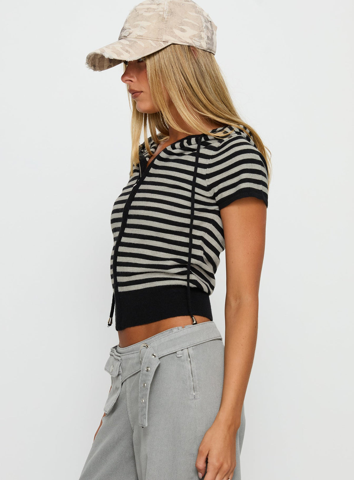 Kahlee Zip Through Hoodie Grey / Black Stripe