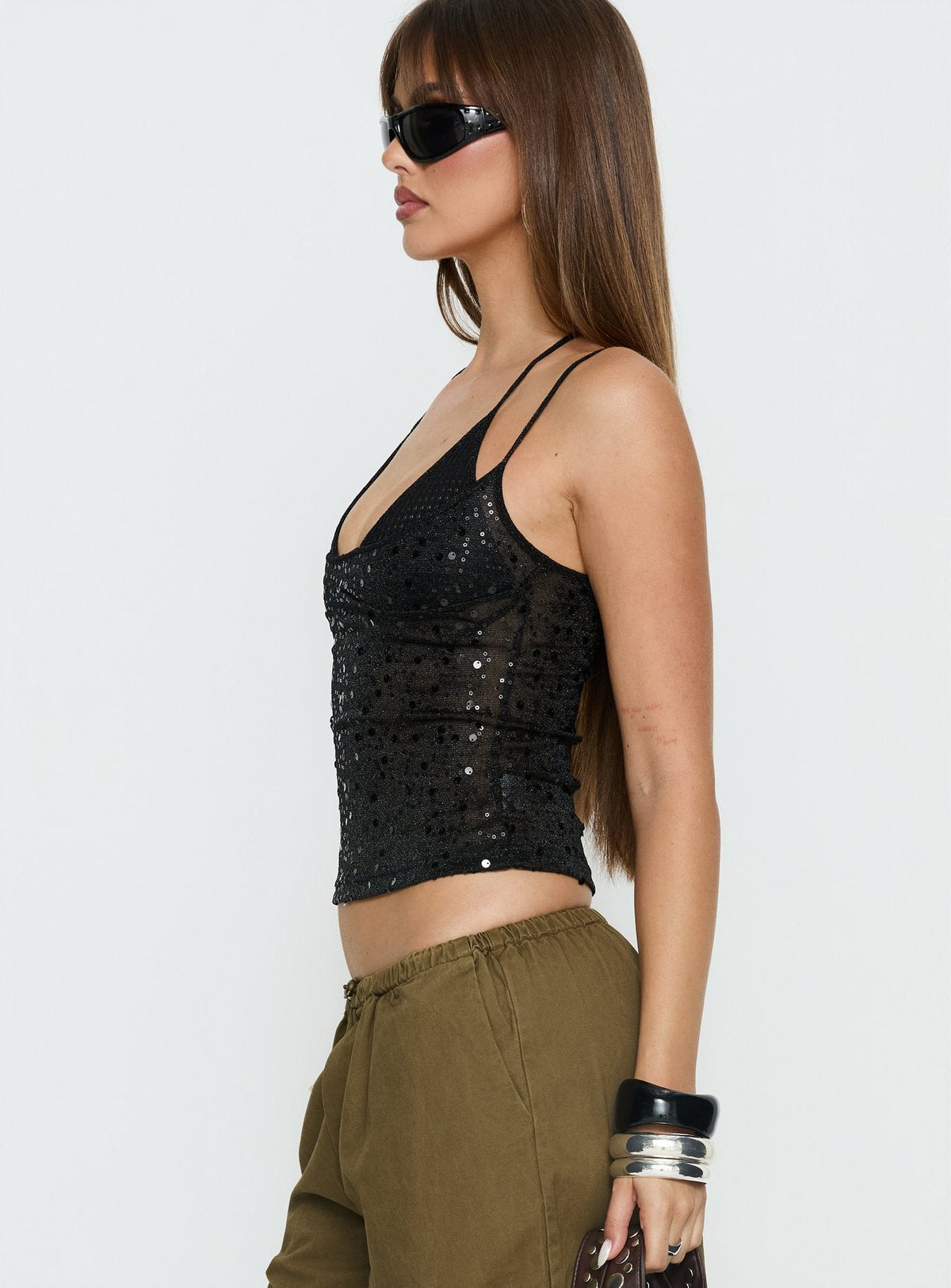 Odena Layered Pailletten-Cami-Top Schwarz