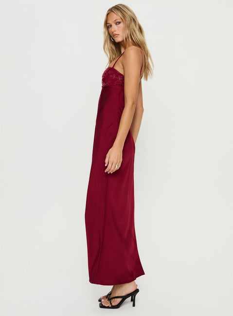 Engracia Pailletten-Maxikleid Bordeauxrot