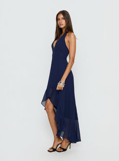 Agata Halter Neck Maxikleid mit Rüschen Navy