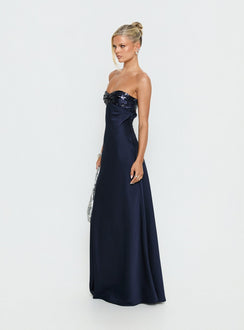 See The Vision Pailletten-Bustier trägerloses Maxikleid Marineblau