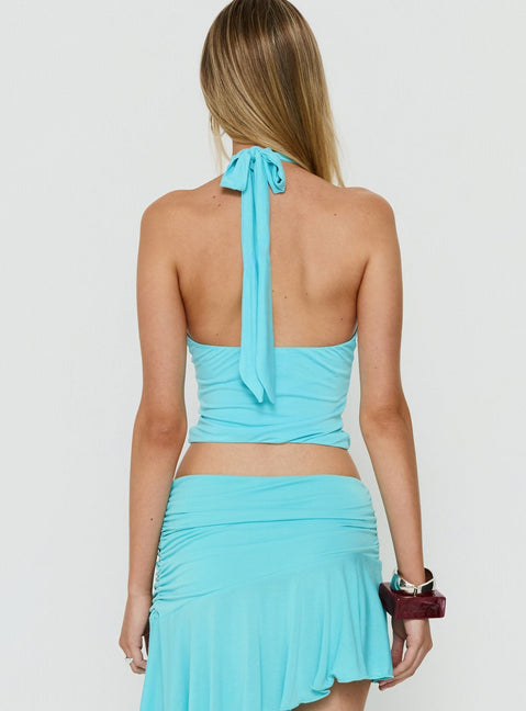 Aylah Jersey Neckholder-Top mit Schlüssellochausschnitt Cyan