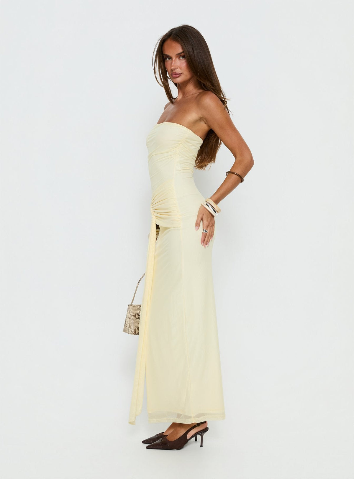 Senora Trägerloses Drape Maxikleid Zitronengelb