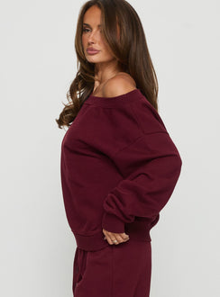 side view of model wearing Princess Polly Wellness Off the Shoulder Jumper Currant 