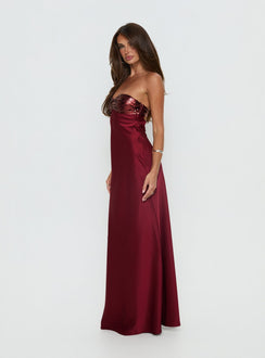 See The Vision Pailletten Bust Trägerloses Maxikleid Bordeauxrote